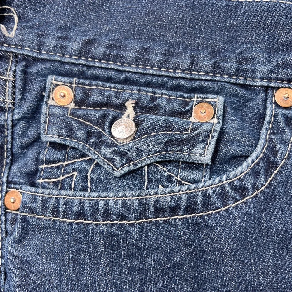 True Religion Ricky Big T Jeans 42 Straight Blue‎ Mens Y2K Contrast Stitch USA
